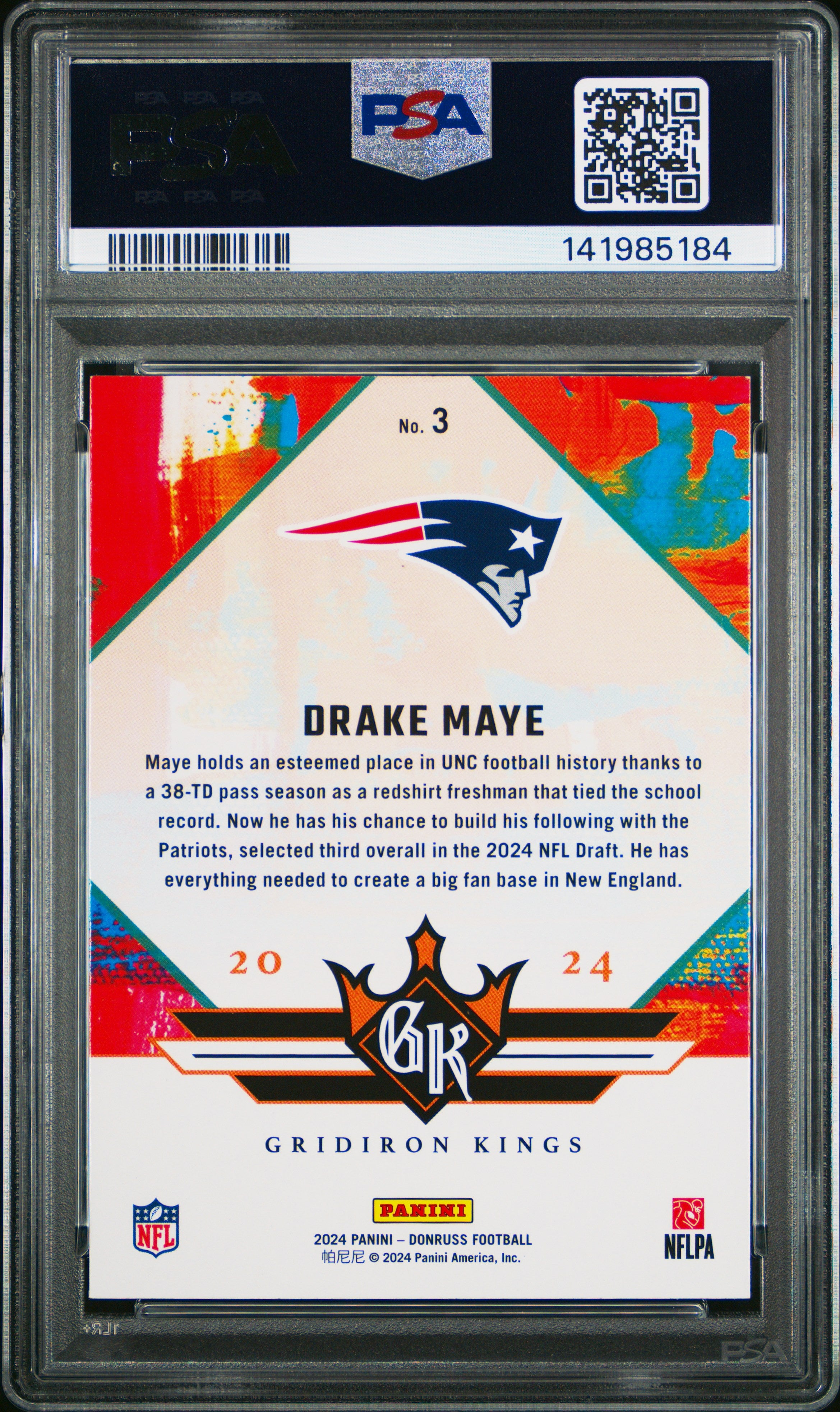 2024 Panini Donruss Rookie Gridiron Kings #3 Drake Maye PSA 8