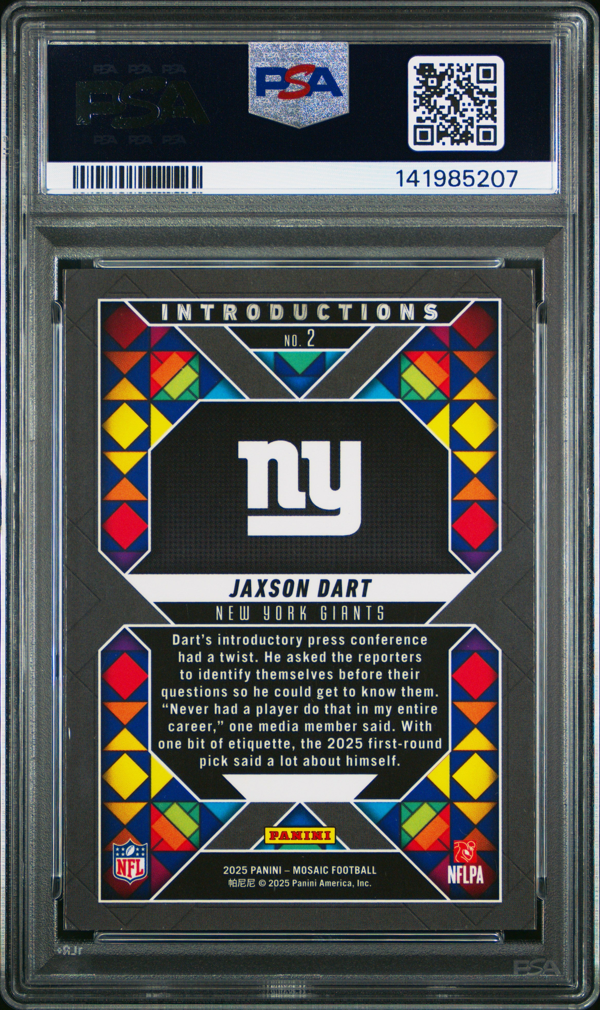 2025 Panini Mosaic Introductions #2 Jaxson Dart PSA 7
