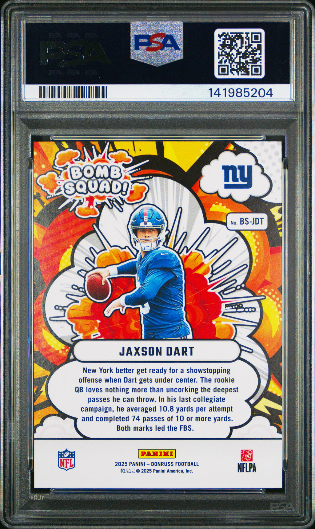 2025 Panini Donruss Bomb Squad #BS-JDT Jaxson Dart PSA 10