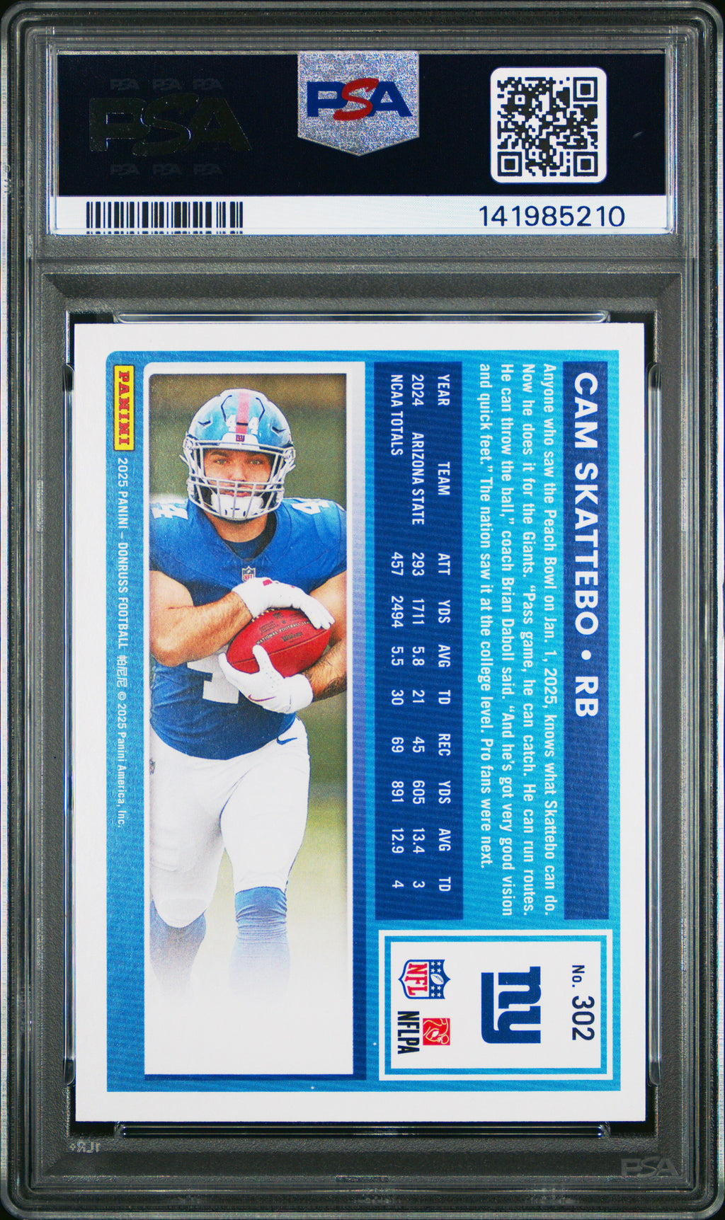 2025 Panini Donruss #302 Cam Skattebo PSA 8