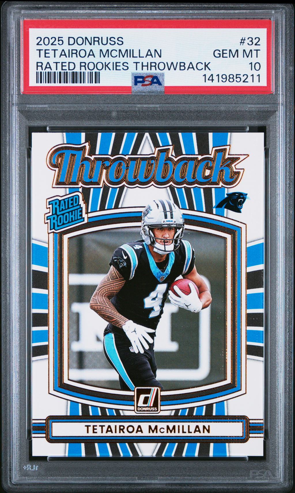 2025 Panini Donruss Rated Rookies Throwback #32 Tetairoa Mcmillan PSA 10