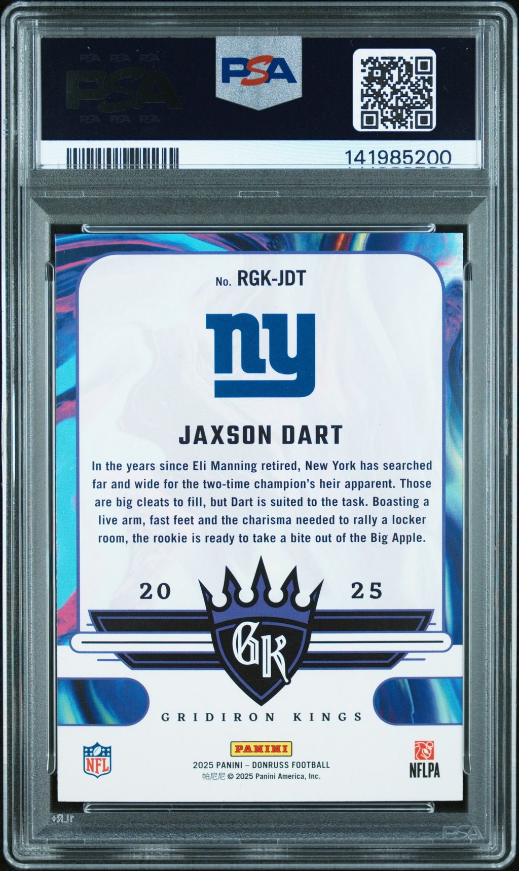 2025 Panini Donruss Rookie Gridiron Kings #RGK-JDT Jaxson Dart PSA 10