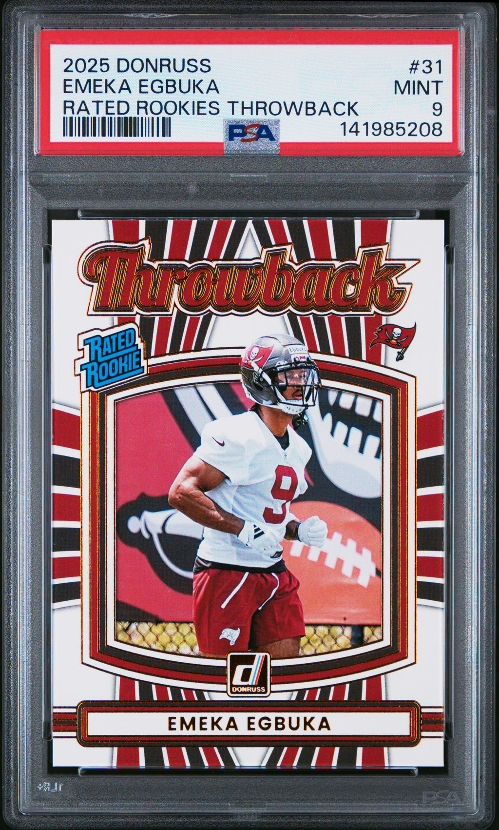 2025 Panini Donruss Rated Rookies Throwback #31 Emeka Egbuka PSA 9