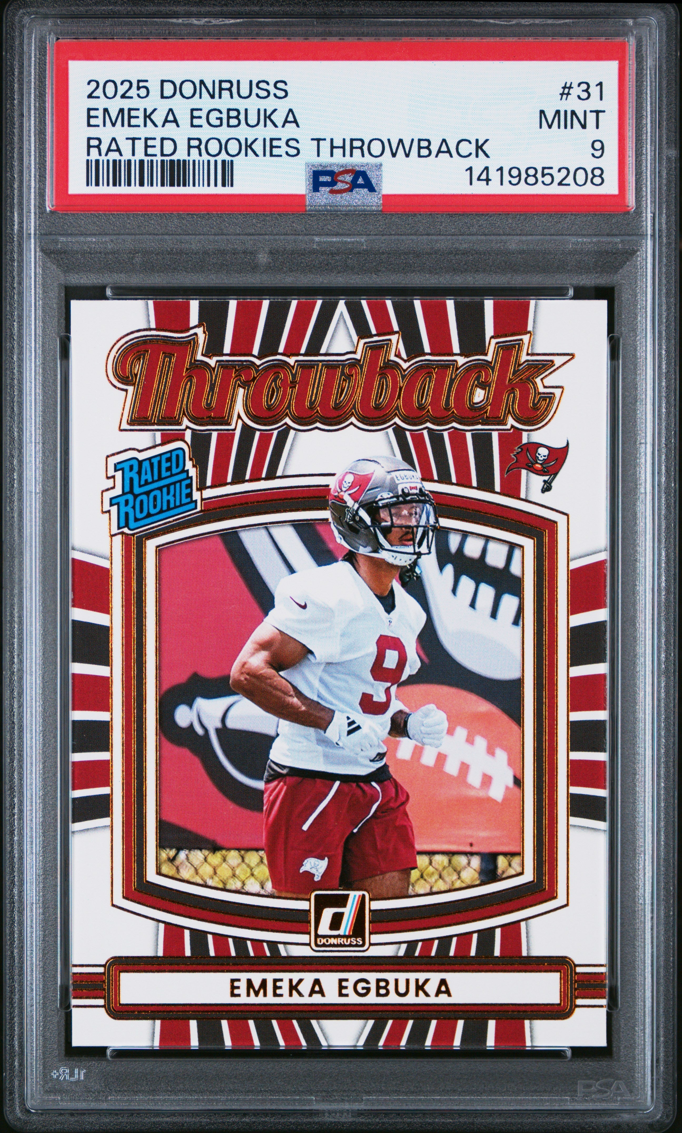 2025 Panini Donruss Rated Rookies Throwback #31 Emeka Egbuka PSA 9