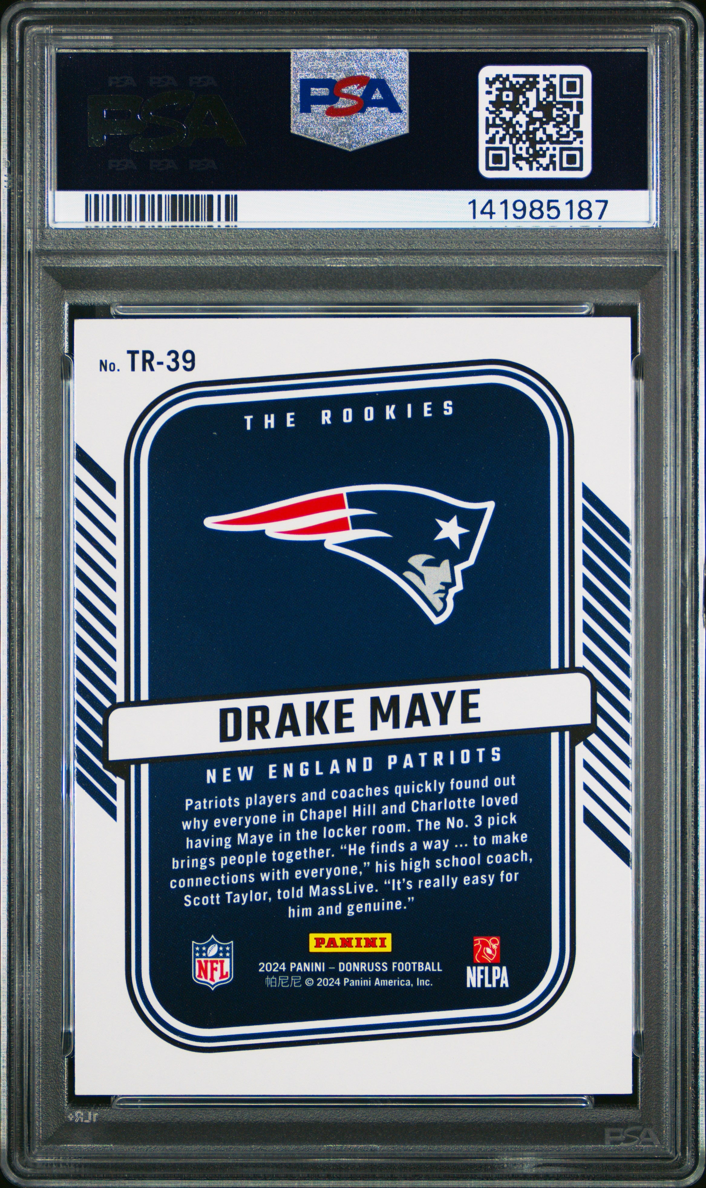 2024 Panini Donruss The Rookies #TR39 Drake Maye PSA 9
