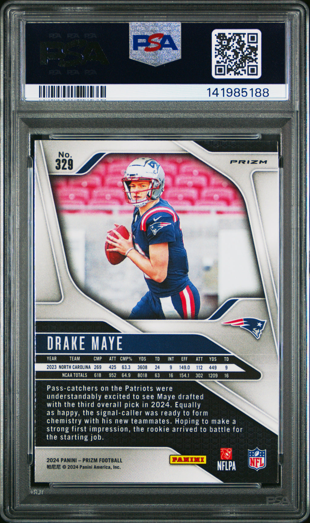2024 Panini Prizm #329 Drake Maye Lazer Prizm PSA 9
