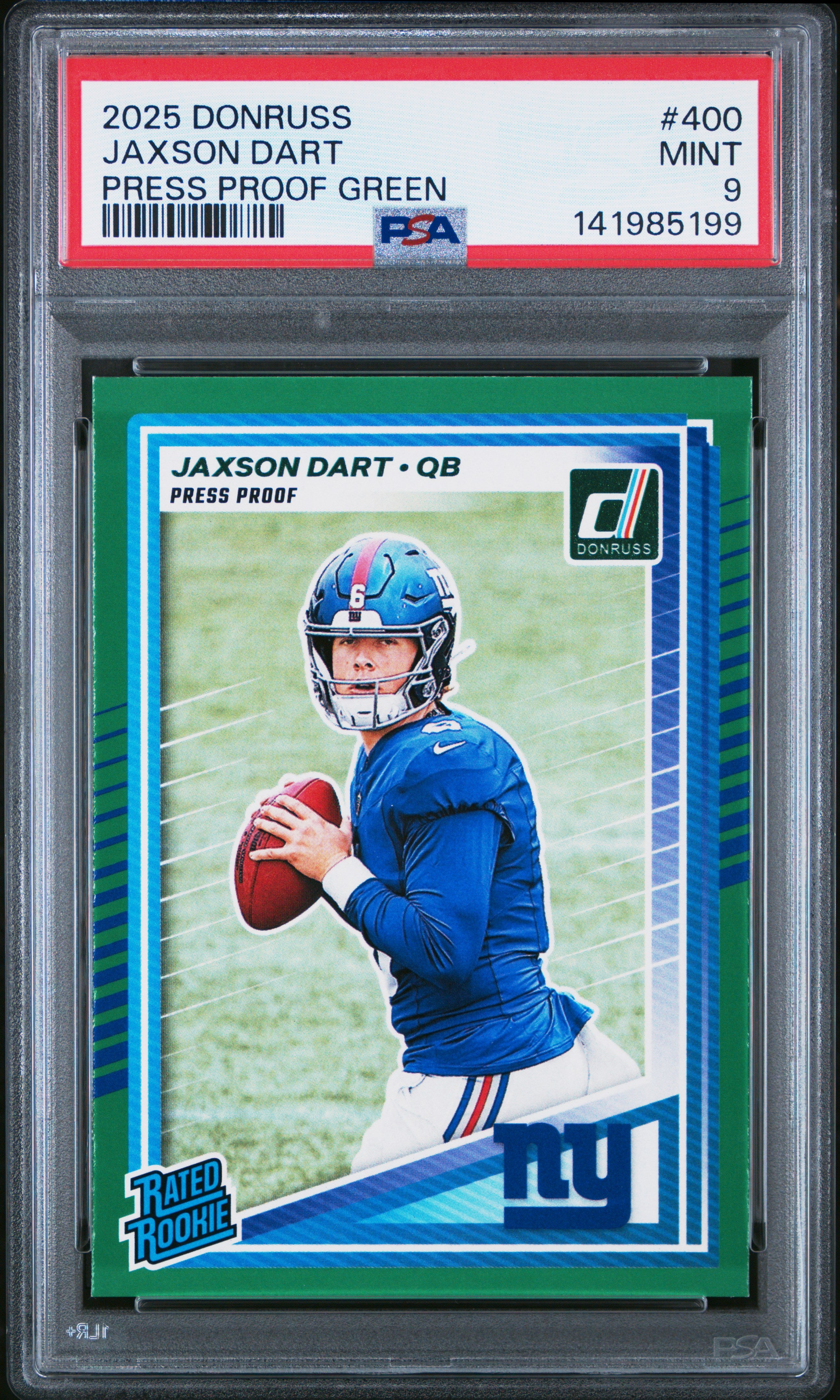 2025 Panini Donruss #400 Jaxson Dart Press Proof Green PSA 9