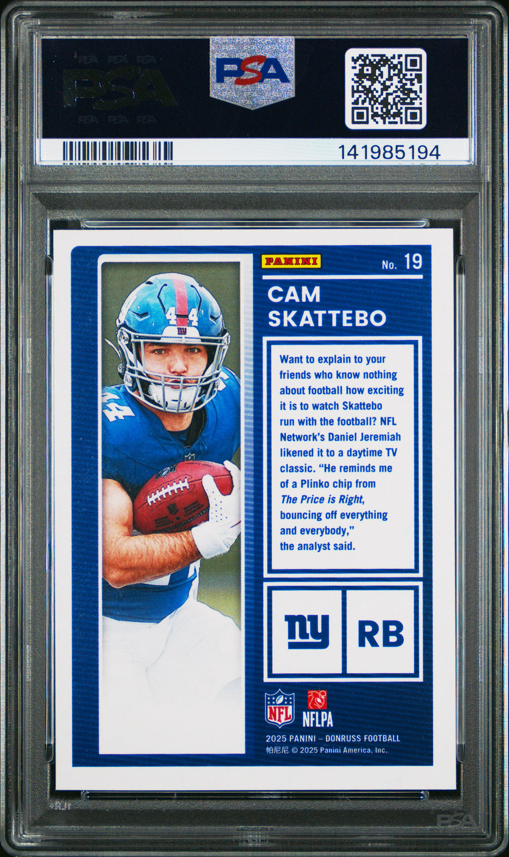 2025 Panini Donruss The Rookies #19 Cam Skattebo PSA 9