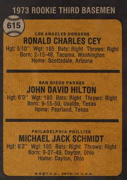 1973 Topps #615 1973 Rookie Third Basemen (Cey /Hilton/Schmidt) BVG 3.5
